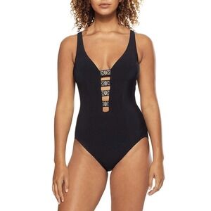 Coco Reef BLACK Contours Coastal Edge Trillion One-Piece Swimsuit, US 14/38C NWT